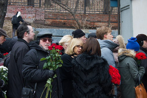 Moscow, Russia - March 3, 2015. Actress Vera Glagoleva at the funeral of Boris Nemtsov. Farewell to the oppositionist Boris Nemtsov, who was killed near the Kremlin