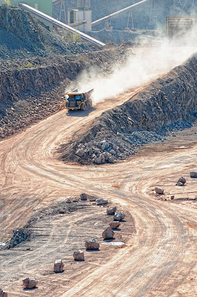 istock dumper truck on road in surface mine quarry 465352727