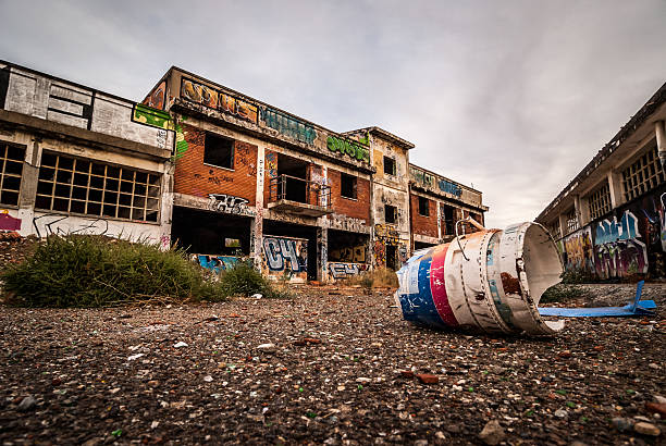 istock abandoned factory, destroyed with graffiti on the walls 465355154
