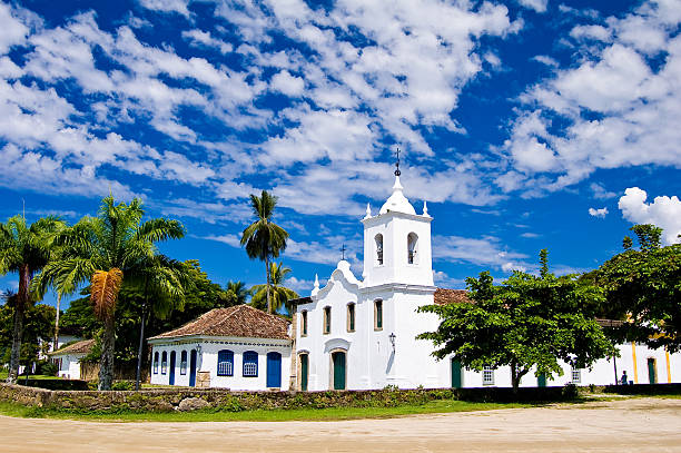 Churches in Latin america Brazil Panoramic photograph of historic church in the historic city of Paraty in the state of Rio de Janeiro in Brazil, the city XXVI century epoch of colonial Brazil. paraty brazil stock pictures, royalty-free photos & images