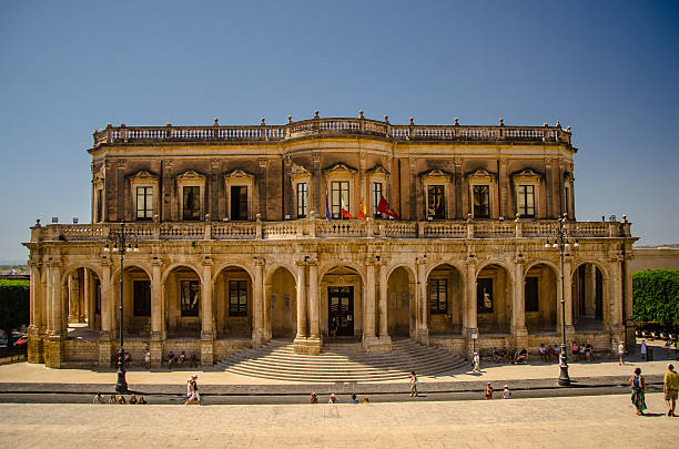 City Hall - Noto, Sicily Baroque Noto City Hall building. noto sicily stock pictures, royalty-free photos & images