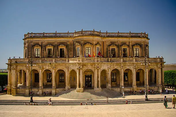 Baroque Noto City Hall building.