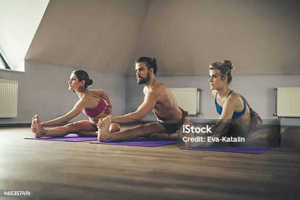 Junge Menschen Die Ausübung Yoga Stockfoto und mehr Bilder von Heißes Yoga - Heißes Yoga, 2015, 40-44 Jahre