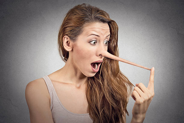 istock Woman liar with long nose 465357490
