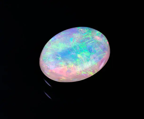 An Opal Stone From Australia on Black Background.