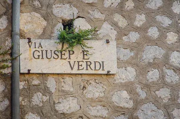 Via Giuseppe Verdi Street name sign in Taormina, Sicly