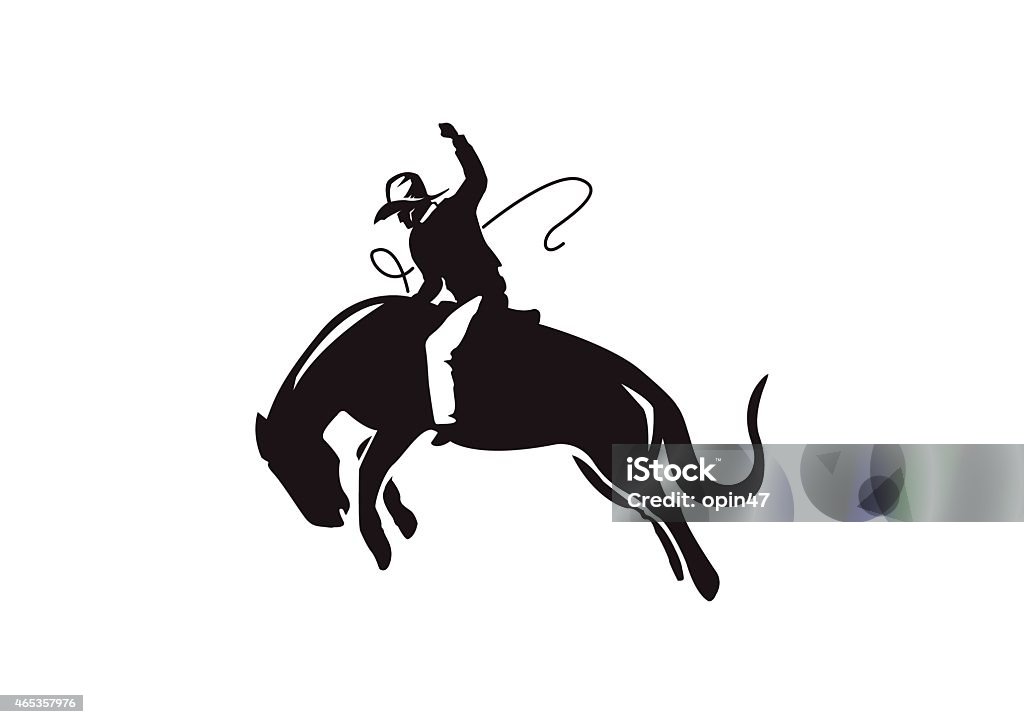 Black silhouette of bronc rosier on white background monogram of cowboy riding horse Bucking Bronco stock vector