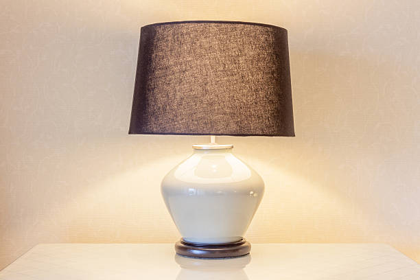 istock Table lamp and its shadow on wallpaper in the bedroom 465358338
