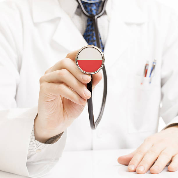 istock Doctor holding stethoscope with flag series - Poland 465364396