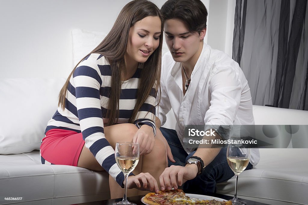 Romantic dinner Young couple dinner pizza 20-29 Years Stock Photo