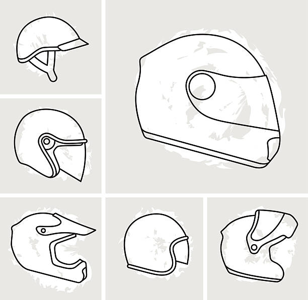 Motorcycle helmets vector set different motorcycle helmets vector set on grey integral stock illustrations