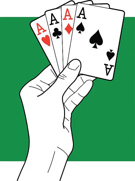 Vector illustration of Hand Holding Aces Line Art