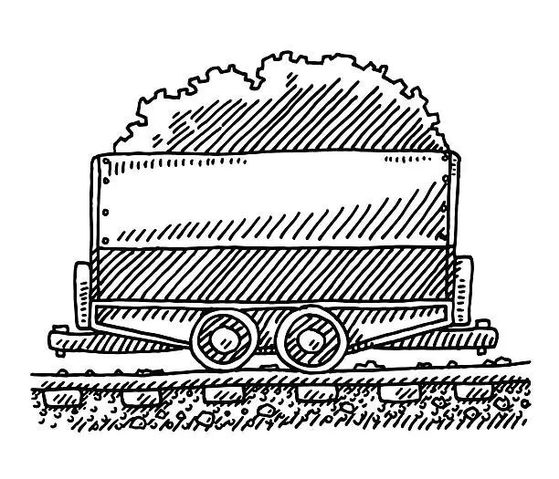 Vector illustration of Coal Mining Railway Cart Drawing