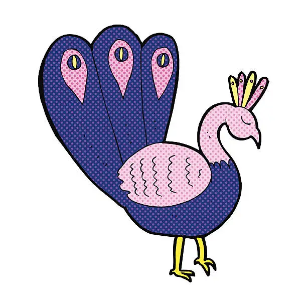 Vector illustration of comic cartoon peacock