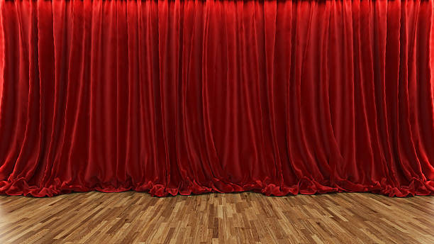 istock 3d rendering theater stage with red curtain and wooden floor 465373012