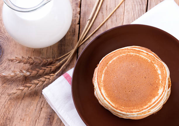 istock American pancakes with milk 465373018