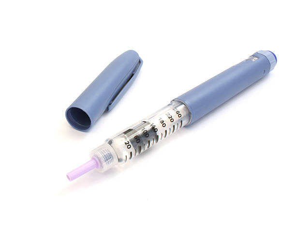 Syringe pen Insulin syringe pen blue on a white background patient blood management stock pictures, royalty-free photos & images