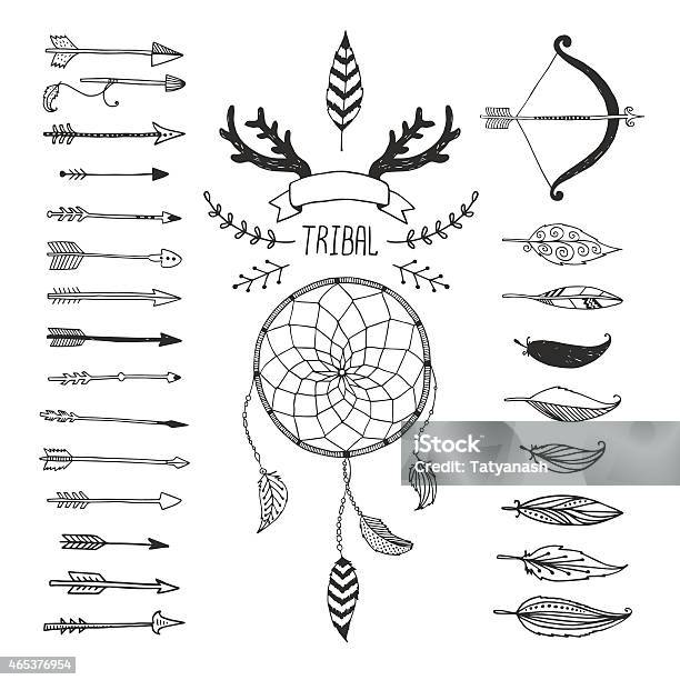 Variety Of Arrows And Symbols In Tribal Design Stock Illustration - Download Image Now - Arrow Symbol, Indigenous Peoples of the Americas, Arrow - Bow and Arrow