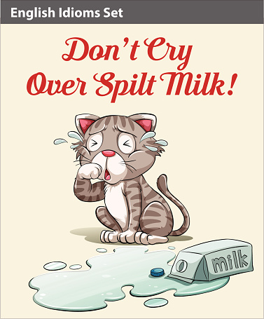 Don't cry over spilt milk idiom showing a crying cat