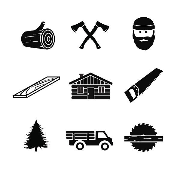 holzfäller-icon-set, vektor-illustration - lumberjack lumber industry forester axe stock-grafiken, -clipart, -cartoons und -symbole