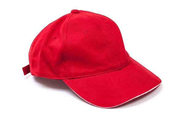 istock Red baseball cap with white detail on white background 465380680