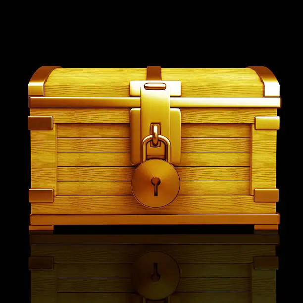 Gold collection. vintage chest with lock high resolution 3d render