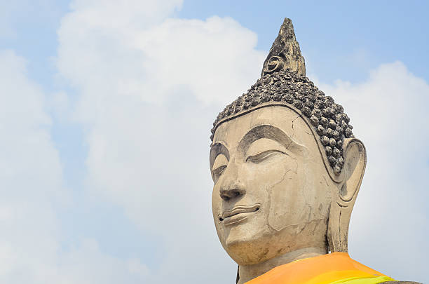 Landmark big statue Buddha in temple ruins of wat yai chai moby kol  ayuthaya ,Thailand.