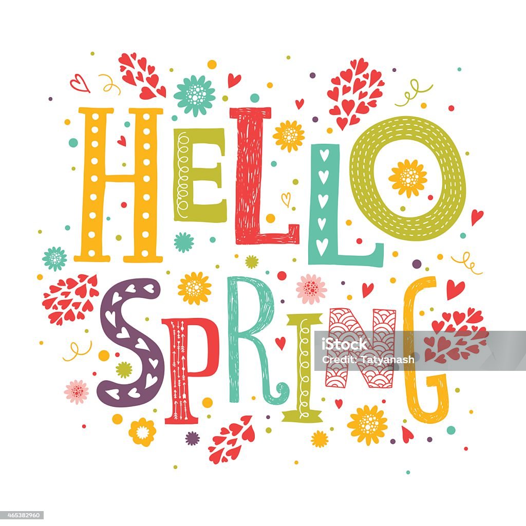 Vektor Buchstaben Hallo Frühling mit dekorativen Blumen-element - Lizenzfrei Frühling Vektorgrafik