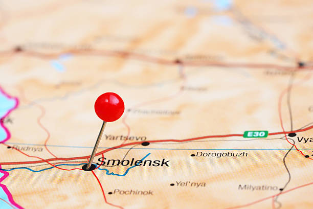 istock Smolensk pinned on a map of europe 465383260
