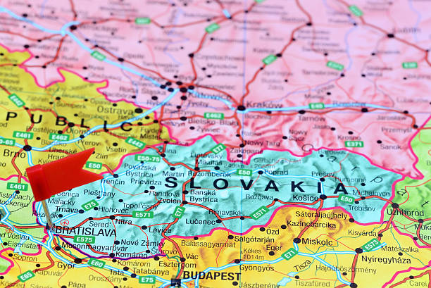 istock Bratislava pinned on a map of europe 465387318