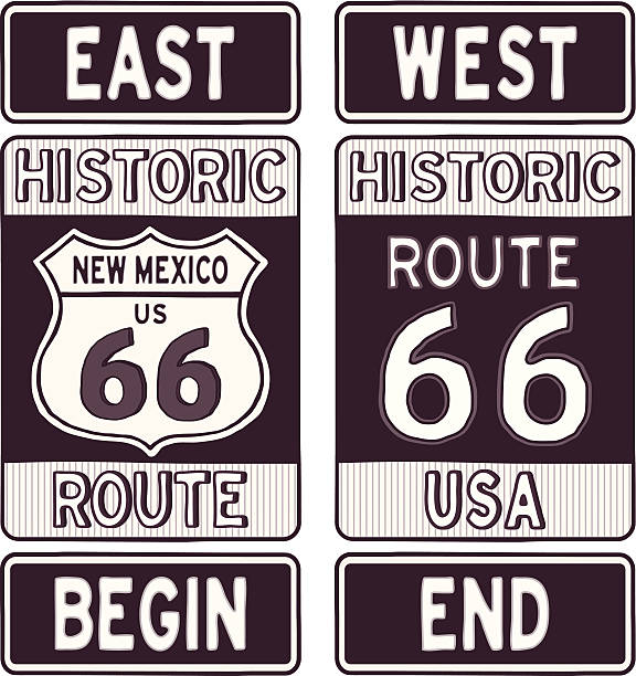 ilustrações de stock, clip art, desenhos animados e ícones de new mexico rota 66 sinais de estrada - route 66 illustrations