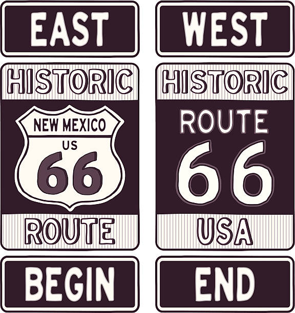 нью-мексико маршрут 66 дороге организма - route 66 sign road thoroughfare stock illustrations