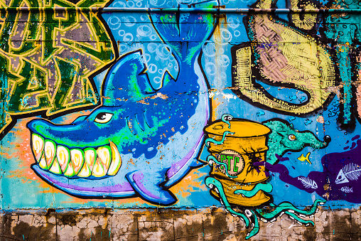 Graffiti of a Shark at the maritime station in Varna, Bulgaria.