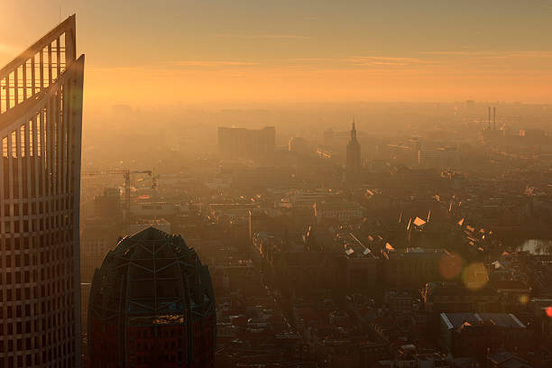 aerial view on the city centre of The Hague with its characteristic ministries and office buildings; The Hague, Netherlands