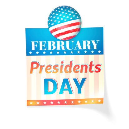 Calendar date: Presidents day. Isolated on white.