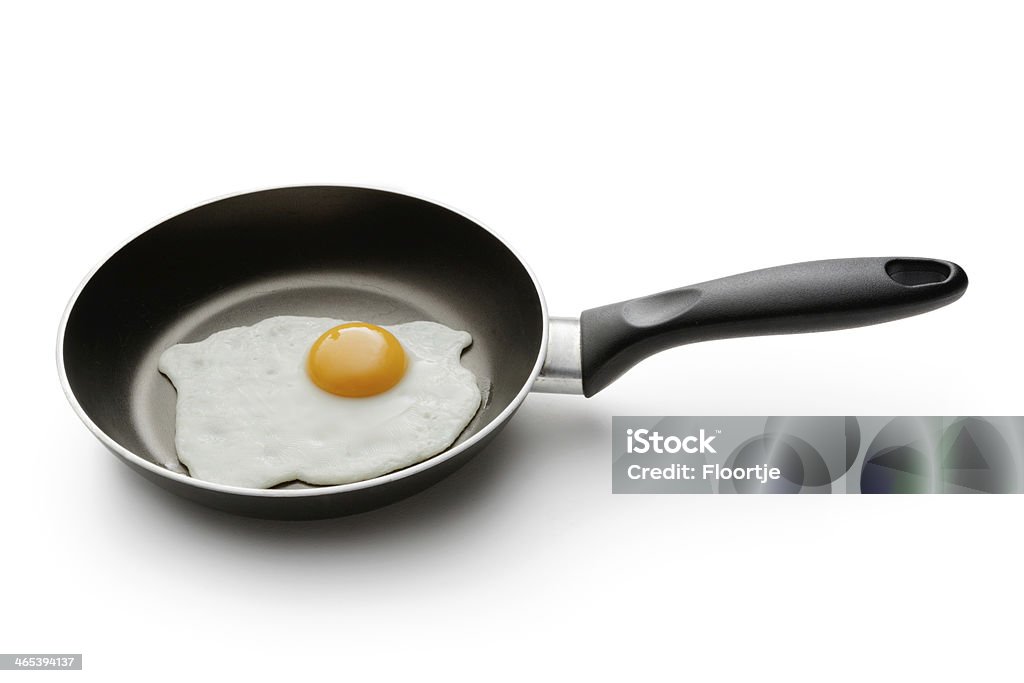 Eggs: Egg in Frying Pan Isolated on White Background Eggs: Egg in Fryingpan Animal Egg Stock Photo