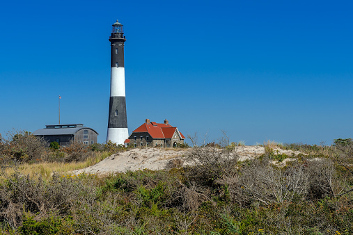 Wide angle view of the Fire Island Lighthouse. Long Island, New York