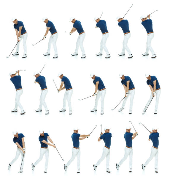 Multiple shots of a golfer's swing
