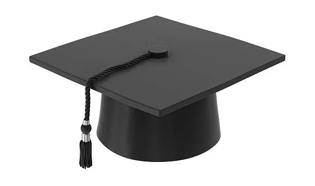 Photo of Black graduation cap on white 