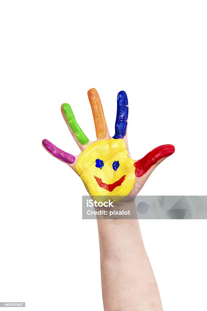 Smiley-Gesicht auf bunte Kind hand - Lizenzfrei Malfarbe Stock-Foto