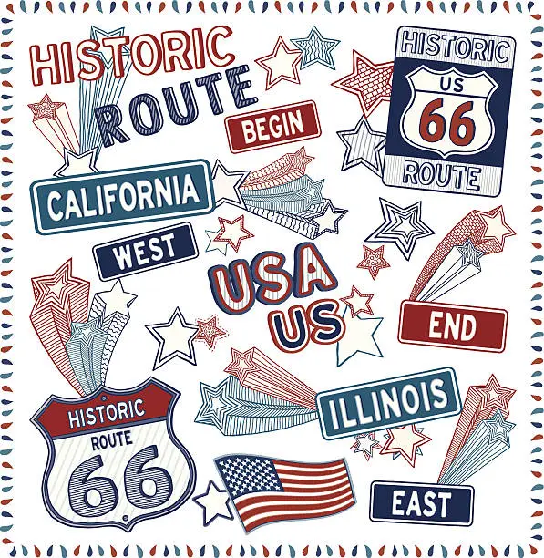 Vector illustration of route 66 design elements