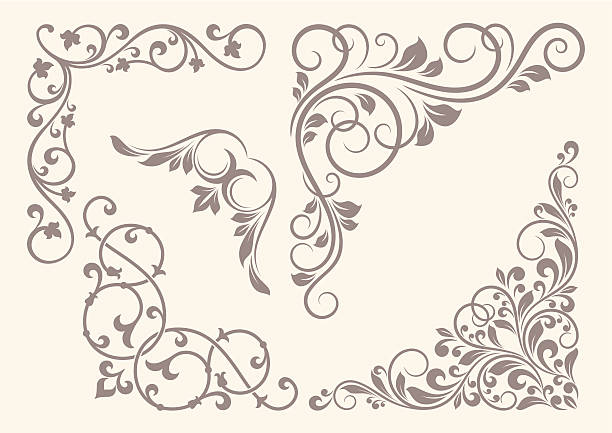 ilustraciones, imágenes clip art, dibujos animados e iconos de stock de conjunto de ornamentos corner. - baroque style rococo style single line frame