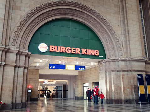 Leipzig, Germany - March 2, 2015: View of the Burger King Restaurant at Leipzig Hauptbahnhof in central Leipzig, Germany.