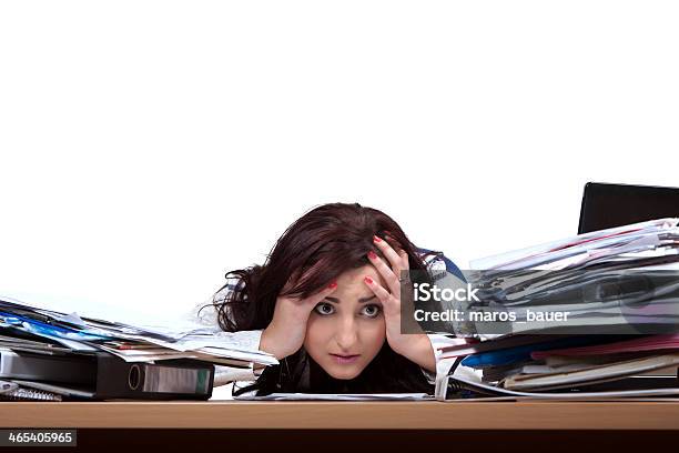 Young Female Office Worker Stock Photo - Download Image Now - Document, Stack, Adult