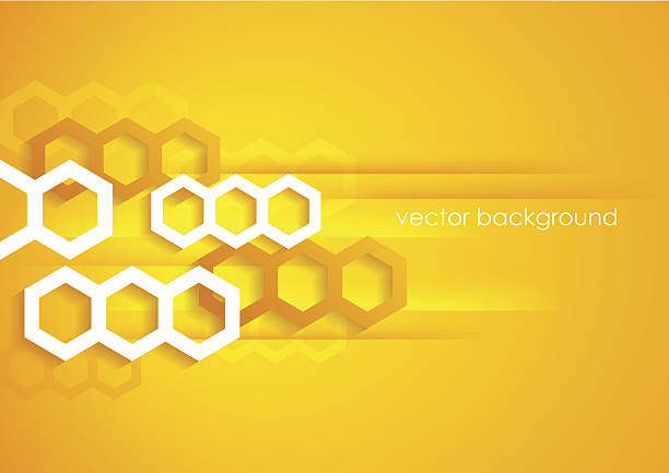 Abstrato amarelo e laranja de fundo horizontal com hexagons. - ilustração de arte vetorial