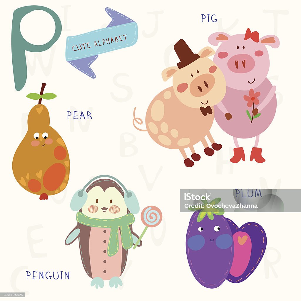 Mignon alphabet.  P lettre. - clipart vectoriel de Apprentissage libre de droits