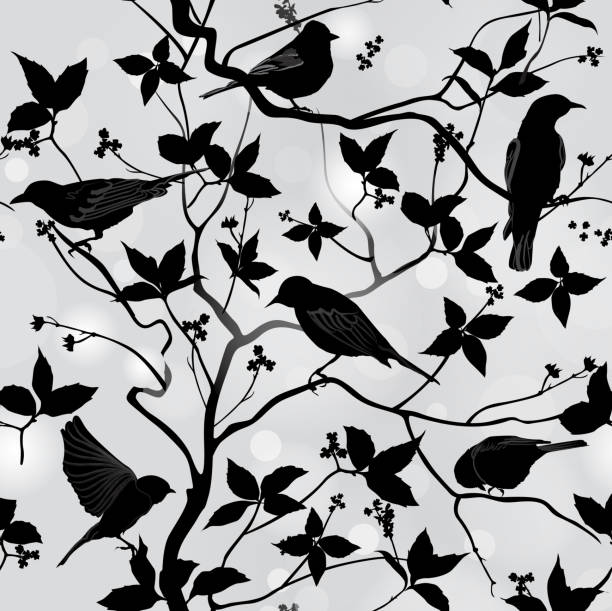 鳥シルエットの枝や葉のシームレスな背景です。 - birdhouse bird animal nest birds nest点のイラスト素材／クリップアート素材／マンガ素材／アイコン素材