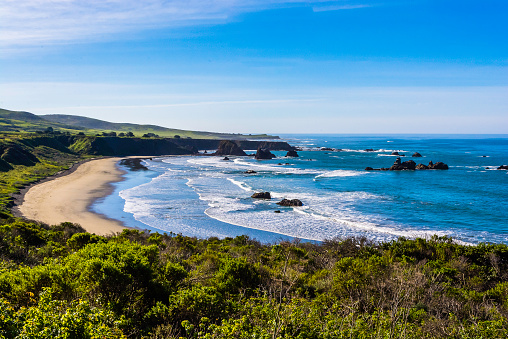 Beautiful Beach on the Big Sur Highway (Highway 1) and Coastline. California Central Coast, near Cambria, CA.