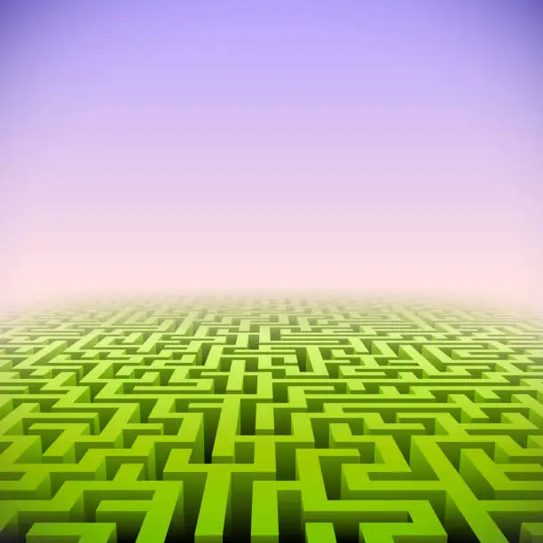 Vector illustration of Abstract green perspective labyrinth
