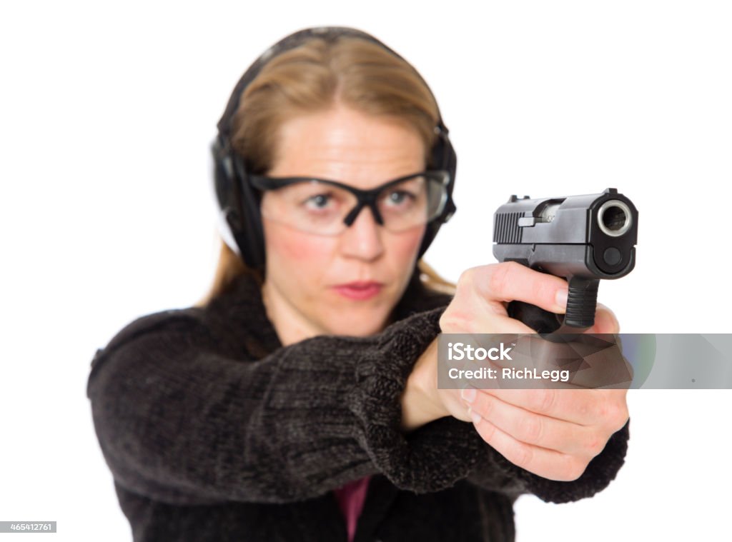 Mujer señalando la mano sobre fondo blanco - Foto de stock de 30-34 años libre de derechos